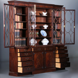Grote break front Bibliotheekkast  met 6 deuren en 12 laden ca 1900 (No.422410)