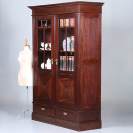 Strakke Hollandse Boekenkast in massief cuba mahonie nieuwe kunst  ca 1900 (No.440555)