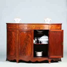 Half rond sideboard in mahonie met fantastische kwaliteit inlegwerk ca 1875 (No.281450)