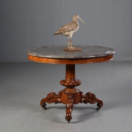 Antieke tafel /  Ronde Franse Gueridon  of  centre table  ca. 1860 in mahonie met marmer blad (No.670643)