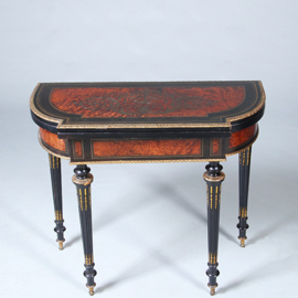 Bijzonder fraaie wandtafel in wortelnoten met ebben en brons beslagen Boulle stijl ca 1910 (No.450340)