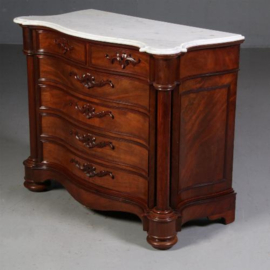 Antieke kasten / Orgelgebogen commode  mat wit marmer ca. 1870 zeer rijk uitgevoerd meubel (No.700961)