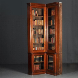 Antieke kast / Stel van 2 hoekboekenkasten ca. 1870 geschikt voor een complete boekenwand (No.411712)