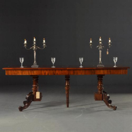 Antieke tafel /  Lange smalle coulissentafel( 90X318 )ca. 1875 in  bloemmahonie met patroon bladen   (No.141405)