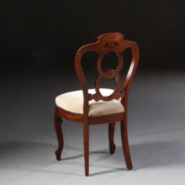 Antieke stoelen / Stel van 6 mahonie Willem III stoelen ca. 1875 bekleed met een lichte velours (No.722114)