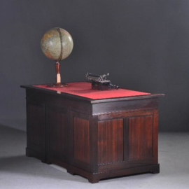 Antieke bureaus / Hollands massief palissanderhouten bureau met rood schrijfblad(No.806954)