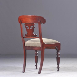 Antieke stoelen / stel van 6 Engelse eetkamerstoelen  in mahonie ca. 1840 linde groen bekleed (No.934436)