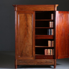 Antieke kasten / Strakke Hollandse Willem III  tweedeurskast ±1870 in mahonie met bloemmahonie (No.840159)