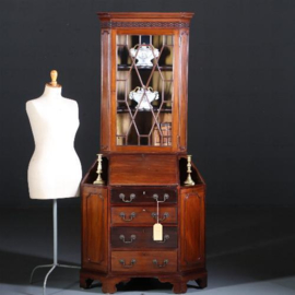 Antieke bureaus / Engelse hoekkast / hoeksecretaire / buro-bookcase ca. 1875 in mahonie (No.401743)