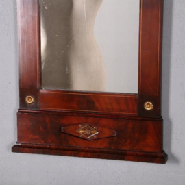 Hollandse Empire spiegel met brons en inlegwerk ca. 1810 bloemmahonie (No.762436) Hoogte 1,21 m