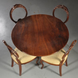 Antieke tafel / Kleine ronde mahonie eetkamertafel ca. 1860 met tilttop-mechaniek (No.440314)