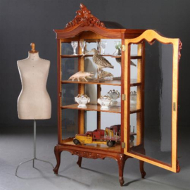 Antieke kast / Vitrinekast  Willem III ca. 1860 mahonie met gemoest esdoorn van binnen (No.732524)