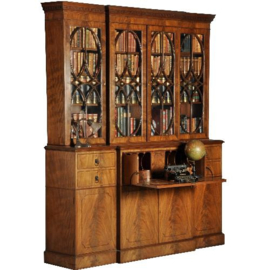 Antieke kast / Groot breakfront bibliotheekkast ca. 1920 met uitklapbaar bureau (No.282911)