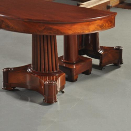 Antieke tafel / Hollandse ovale mahonie coulissentafel ca. 1820 met 5 inlegbladen 3,62m. lang  (No.272152)