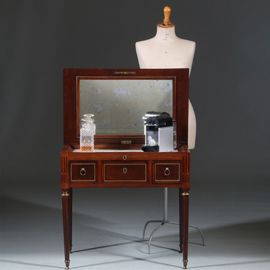 Hollandse Lodewijk XVI wandtafel als schenktafel in mahonie met verguld messing (No.260665)