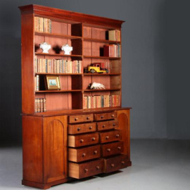 Antieke boekenkast / Half open bIbliotheekkast ca. 1860 met 10 laden en twee deuren (No.582945)