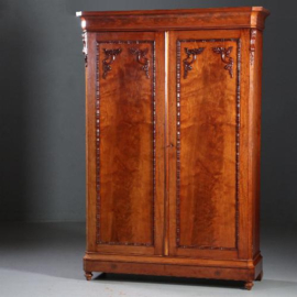 Antieke kasten / Hollandse Biedermeier tweedeurskast ca. 1835 in mahonie met bloemmahonie (No.812341)