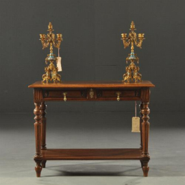 Antieke bijzettafels / Sidetable / Wandtafel met lade en onderblad ca. 1875 in eikenhout (No.981323)