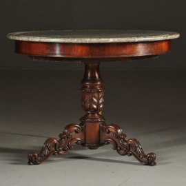 Antieke tafel / Ronde tafel met grijs geaderd marmer blad ca. 1820 Hollands (No.380963)