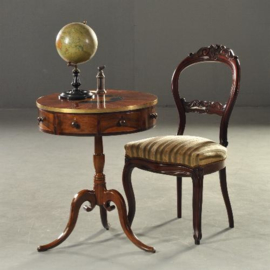 Antieke bijzettafels / wijntafel / Engelse palissander revolving drumtable ca. 1830 met 4 kleine laden (No.180405)