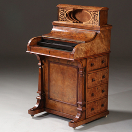 Blond wortelnoten Davenport secretaire met geheime Harlequin of pop-up postvakjes ca 1845 (No.982255)