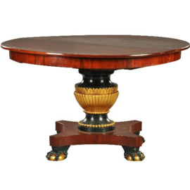 Antieke tafel / Ronde mahonie coulissentafel gepolychromeerd in goud en groen ca. 1820 (No.341625)