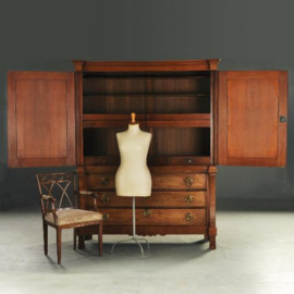 Antieke kast / Strak Hollands Kabinet ca. 1840 met zwart gepolitoerde zuilen (No.998759)