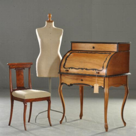 Antieke bureaus / Hollands Willem III damesbureau / trommelbureau ca. 1875 in noten met zwart (No.985985)