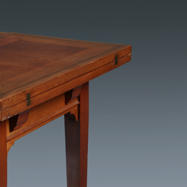 Zeer strakke side table of wandtafel met inklapbare zijbladen ca 1900 messing ingelegd (No.283050)