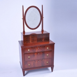 Antieke kast / Hollandse in mahonie met bloemmahonie Empire commode 1810 met spiegel-opstand (No.532511)