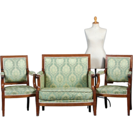 Empire bankje + 2 zetels incl  bekleding naar wens massief mahonie ca 1810 (No.281425)