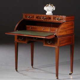 Antiek bureau / Bureau met kwart ronde klep ca. 1870 in mahonie met fijn inlegwerk (No.781544)