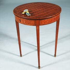 Ronde bijzettafel met lade en uitbundig ingelegd blad ca 1875 Frankrijk (No.281430)
