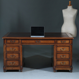 Doorleefd Frans mahonie partnerbureau  ca 1860 met 16 laden en twee uittrekbladen(No.960730)