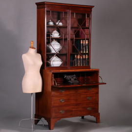 Strak mahonie Buro-bookcase boekenkast met schrijflade ca 1800 (No.450410)