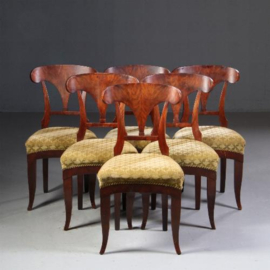 Antieke stoelen / Stel van 6 mahonie Biedermeier stoelen ca. 1820 incl bekleding naar wens (No.722119)