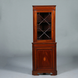 Smalle Regency hoekkast met afneembaar kroontje ca 1815 mahonie met inlegwerk (No.283015)