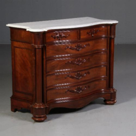 Antieke kasten / Orgelgebogen commode  mat wit marmer ca. 1870 zeer rijk uitgevoerd meubel (No.700961)