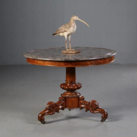 Antieke tafel /  Ronde Franse Gueridon  of  centre table  ca. 1860 in mahonie met marmer blad (No.670643)