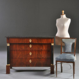 Antieke kast / Empire commode in mahonie ca. 1820 antraciet marmer (No.212252)