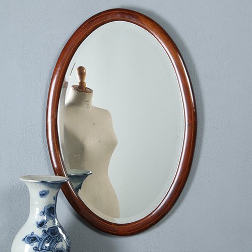 Ovale Engelse halspiegel met facet en ingelegde biezen ca 1890 (No.290827) - 0,81 m. hoog
