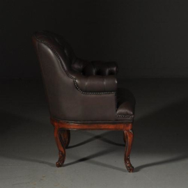 Antieke stoelen / Bureaustoel met bruin gecapitoneerd leer ca. 1865 Engeland (No.511855)