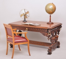 Antieke tafel / Schrijftafel / Dolfijnentafel ca. 1875 met brede la rijk gestoken (No.474004)
