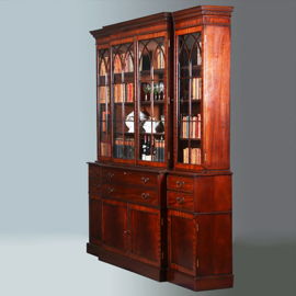 Grote breakfront boekenkast of bibliotheekkast ca 1910 met 8 deuren en bureau (No.280325)