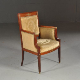 Antieke stoelen / stel van 2 Empire stijl  armstoelen periode seconde empire ca. 1860 in mahonie met brons (No.450222)