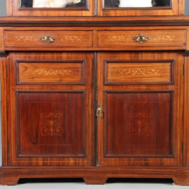 Antieke kast / Engelse servieskast / boekenkast 1890 in palissander met veel inlegwerk (No.571033)