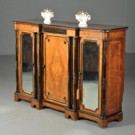 Antieke kast / Victoriaanse credenza ca. 1885 in ebben- en notenhout en spiegelpanelen (No.470752)