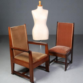 Antieke stoelen / Stel van 4 grote Art Deco zetels waarvan 2 met leuningen (No.722113)