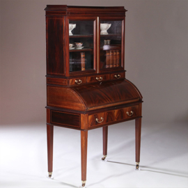 Mahonie topbureau of trommel bureau met vitrine ca 1870 (No.950135)