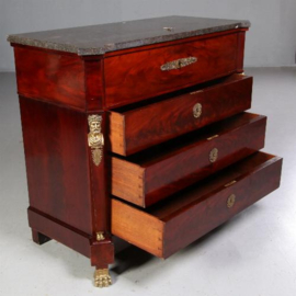Antieke kast / Empire stijl commode ca.1875 met schrijflade en hardstenen blad (No.702543)